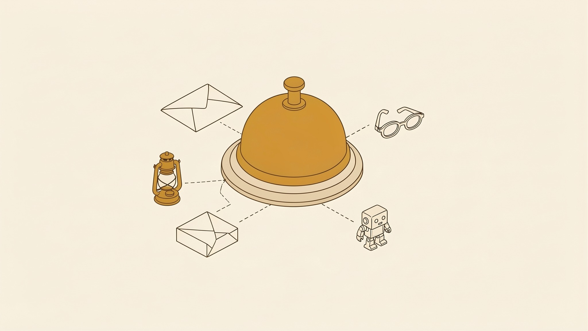 An isometric illustration of a domed service bell with a press button on top