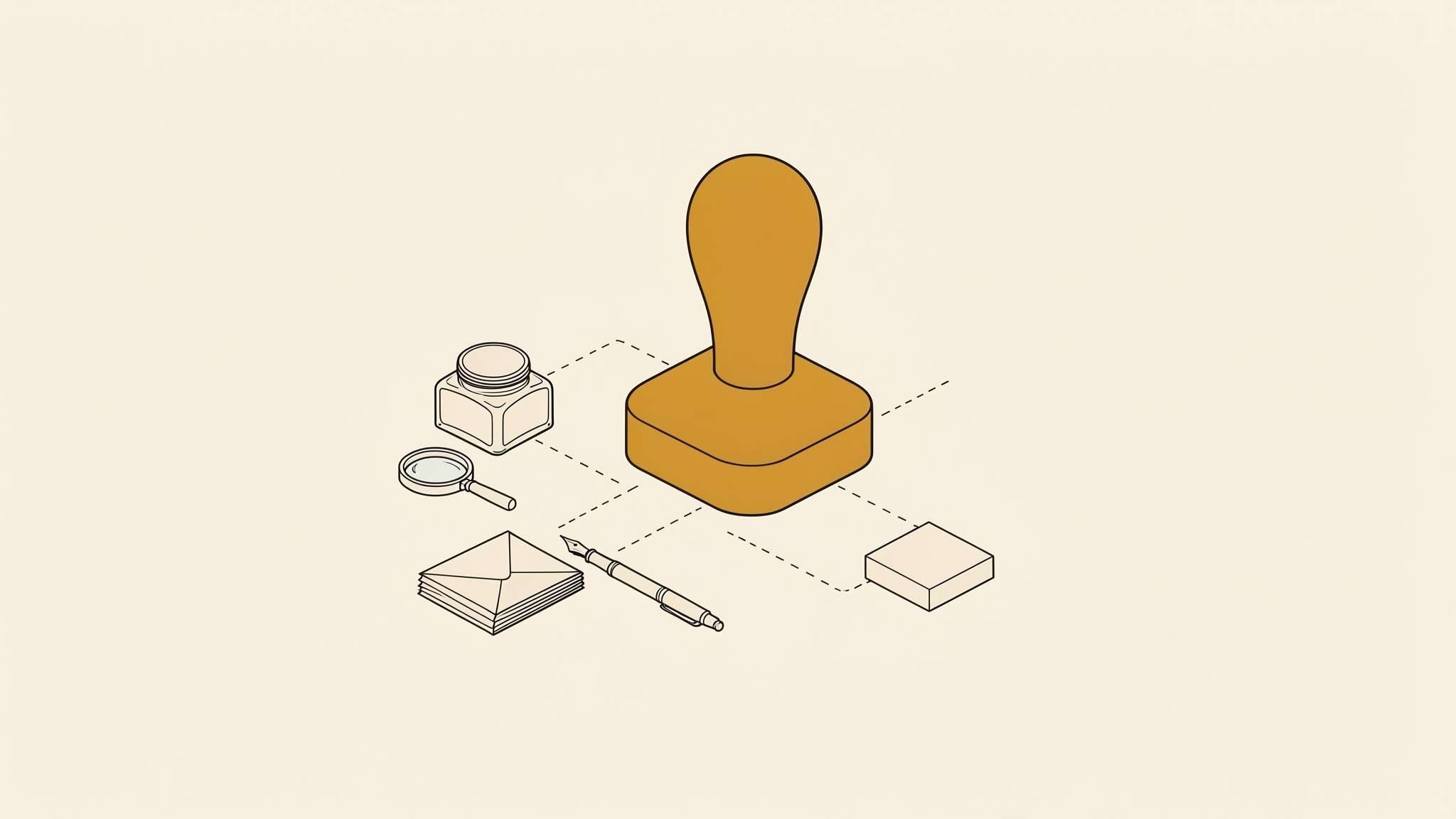 An isometric illustration of a rubber stamp standing on its handle